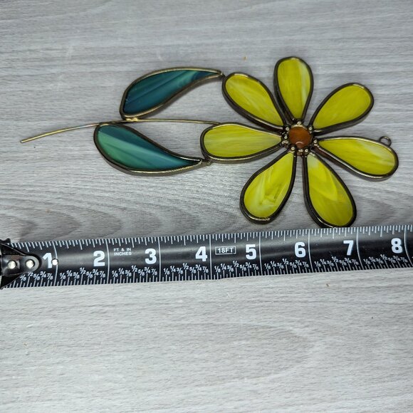 Stained Leaded Glass Yellow Daisy Flower 8" - Picture 6 of 8